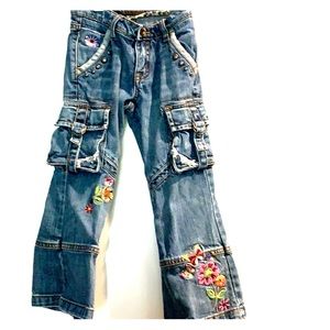 Girls Bootcut Embroidered Flower Denim Jean